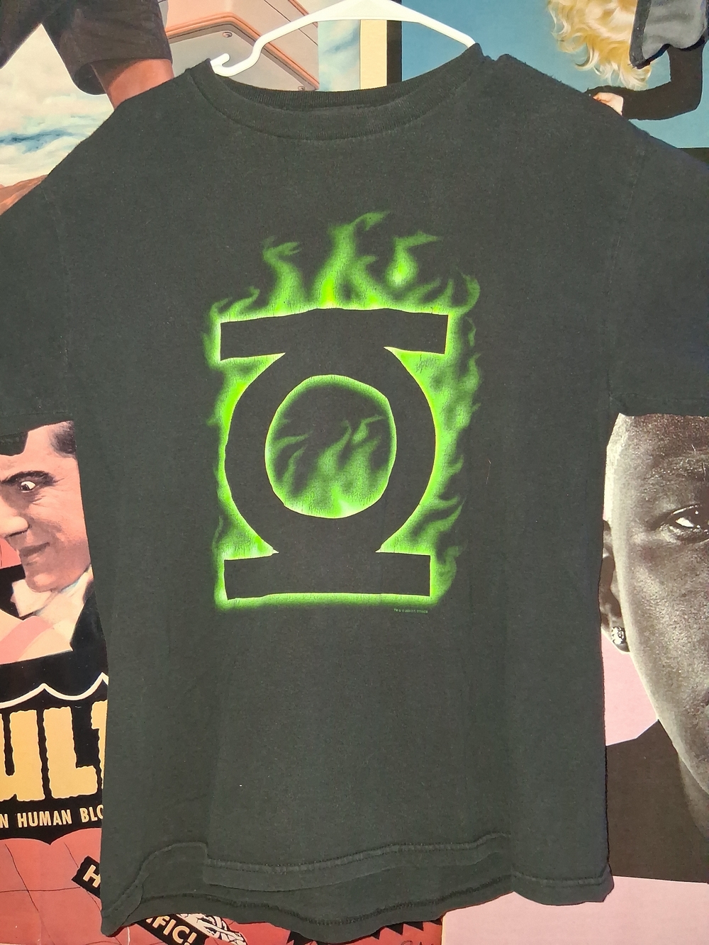 Delta Black Tee with Neon Green Flame Emblem